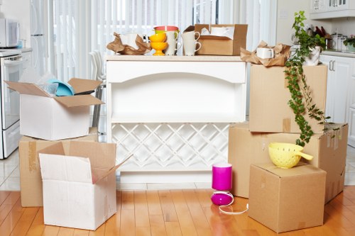 Boxes and household items organized in a Tulse Hill storage space
